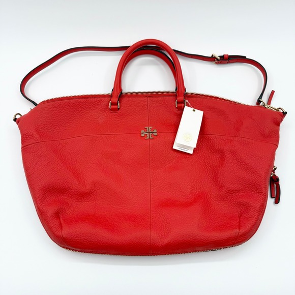 Tory Burch Handbags - Tory Burch Ivy Slouchy Satchel Samba Red Pebbled Leather Handbag 32163 NEW